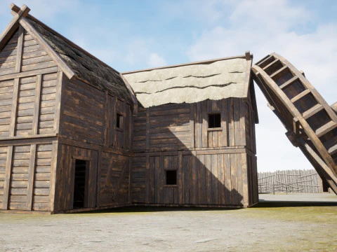 Casas de madeira da vila medieval Modelo 3D