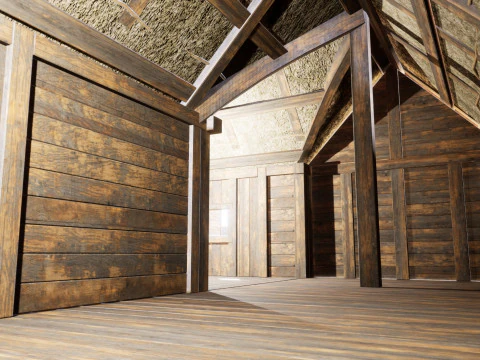Casas de madeira da vila medieval Modelo 3D