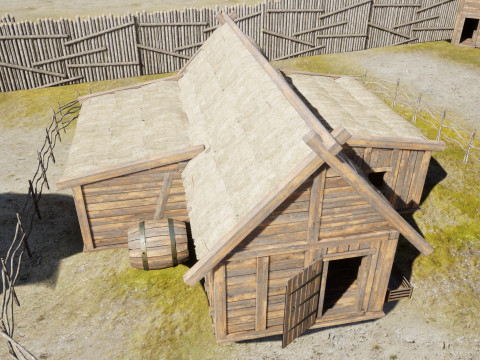 Medieval village wooden houses Model 3D