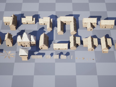 Medieval village wooden houses Model 3D