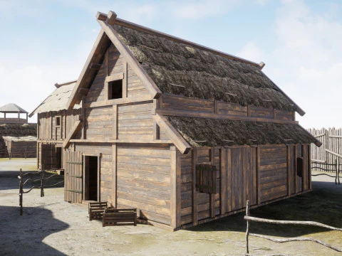 Casas de madeira da vila medieval Modelo 3D