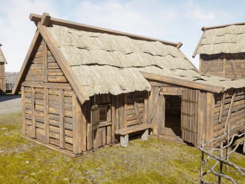 Casas de madeira da vila medieval Modelo 3D