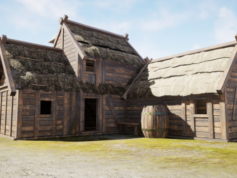 Medieval village wooden houses Model 3D