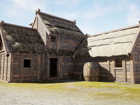 Casas de madeira da vila medieval Modelo 3D