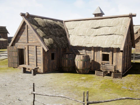Casas de madeira da vila medieval Modelo 3D