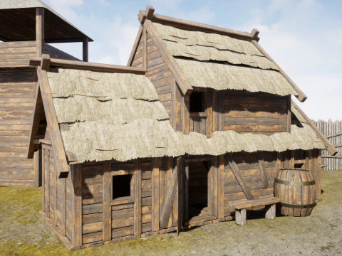 Casas de madeira da vila medieval Modelo 3D