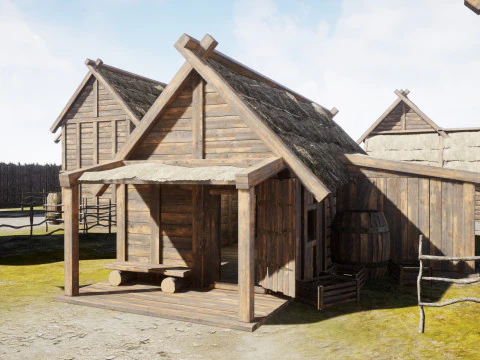 Casas de madeira da vila medieval Modelo 3D