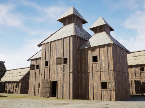 Casas de madeira da vila medieval Modelo 3D