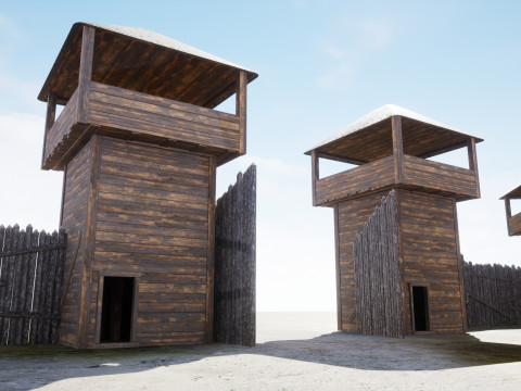 Medieval village wooden houses Model 3D