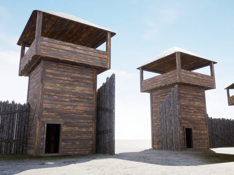 Casas de madeira da vila medieval Modelo 3D