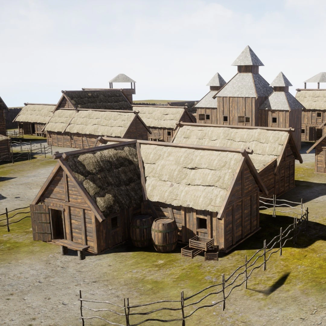 Casas de madeira da vila medieval Modelo 3D .c4d .max .obj .3ds .fbx .stl .blend 