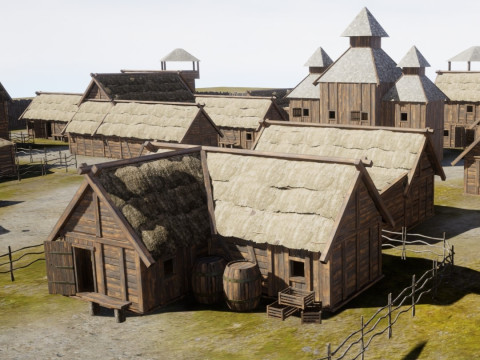 Medieval village wooden houses Modèle 3D
