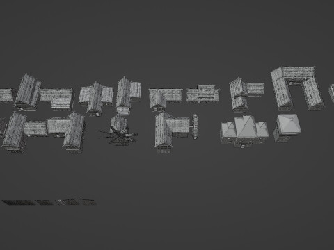 Medieval village wooden houses Model 3D