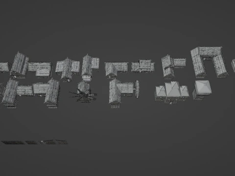 Casas de madeira da vila medieval Modelo 3D