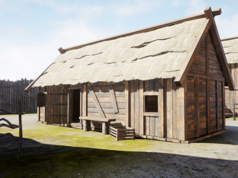 Medieval village wooden houses Model 3D