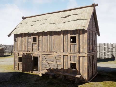Medieval village wooden houses Model 3D