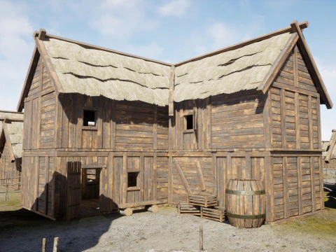 Casas de madeira da vila medieval Modelo 3D