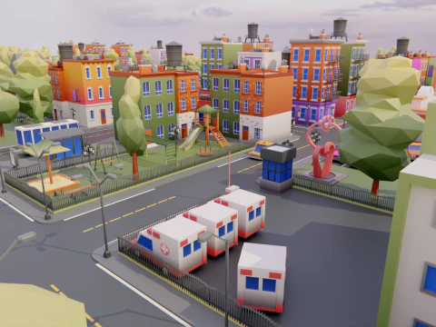 Low Poly Town Asset Pack 3D Model
