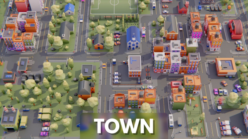 Low Poly Town Asset Pack 3D Модель .c4d .max .obj .3ds .fbx .stl .blend