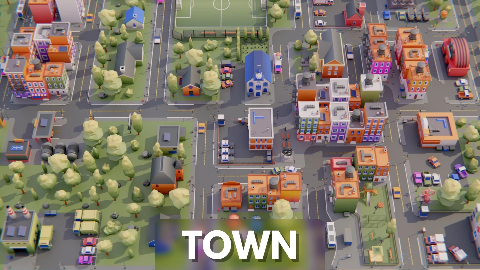 Low Poly Town Asset Pack 3D Model .c4d .max .obj .3ds .fbx .stl .blend