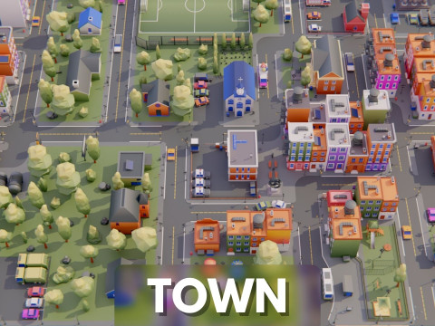 Low Poly Town Asset Pack 3D Модель