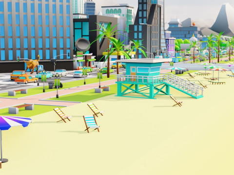Low Poly Stylized City Pack Modelo 3D