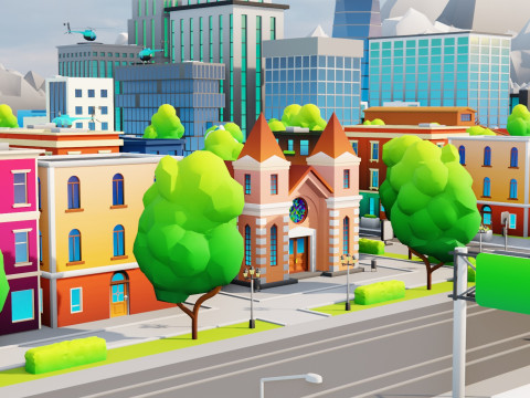 Low Poly Stylized City Pack Modelo 3D