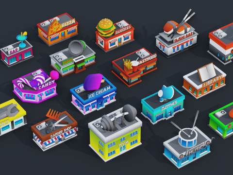 Low Poly Stylized City Pack Modelo 3D
