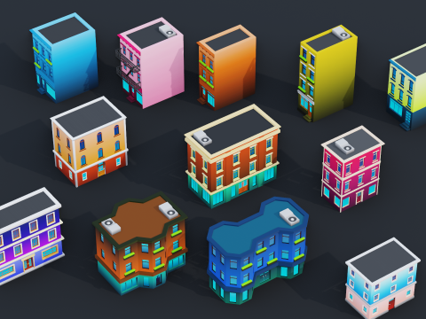 Low Poly Stylized City Pack Modelo 3D