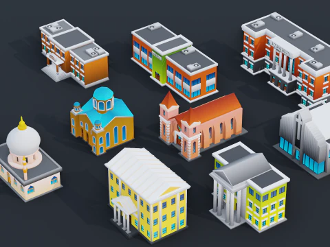 Low Poly Stylized City Pack 3D Model