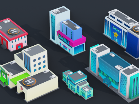 Low Poly Stylized City Pack Modelo 3D