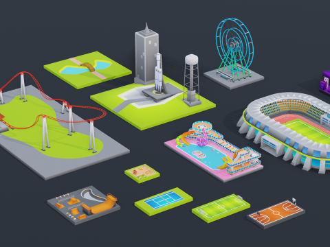 Low Poly Stylized City Pack Modelo 3D