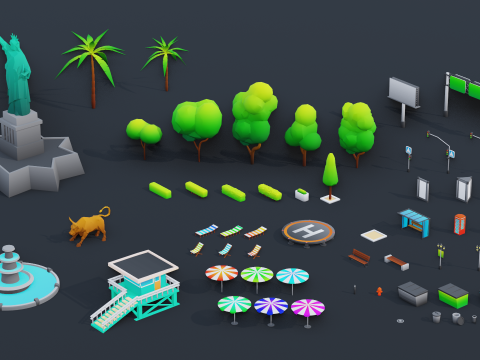 Low Poly Stylized City Pack Modelo 3D