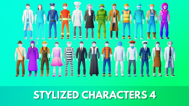 Low Poly Stylized Character Pack 4 3D 模型 .c4d .max .obj .3ds .fbx .stl .blend 