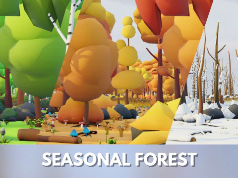 Bioma de floresta sazonal Low Poly Modelo 3D