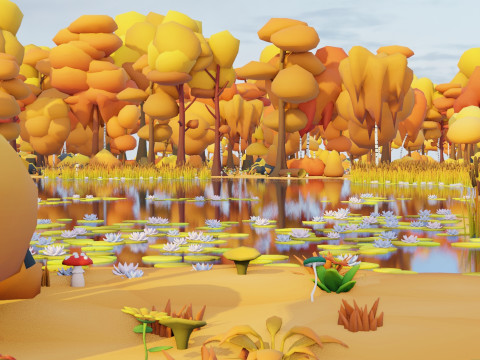 低聚季节性森林生物群落 3D 模型