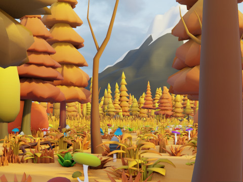 Bioma forestale stagionale low poly 2 Modello 3D