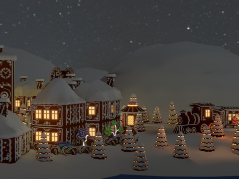 जिंजरब्रेड विलेज गेम रेडी एसेट पैक 3D मॉडल