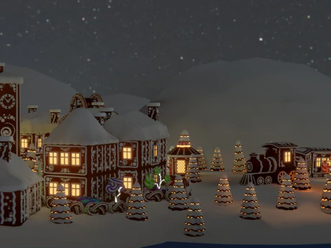 Gingerbread Village Game Ready Asset Pack 3D Model