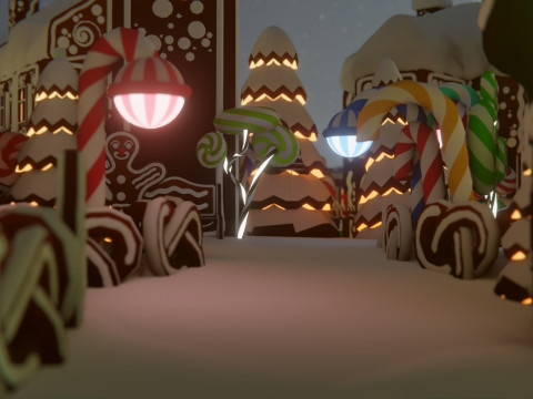 जिंजरब्रेड विलेज गेम रेडी एसेट पैक 3D मॉडल