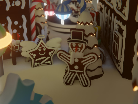 जिंजरब्रेड विलेज गेम रेडी एसेट पैक 3D मॉडल