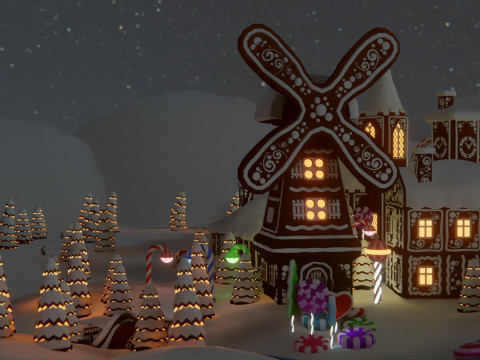 जिंजरब्रेड विलेज गेम रेडी एसेट पैक 3D मॉडल