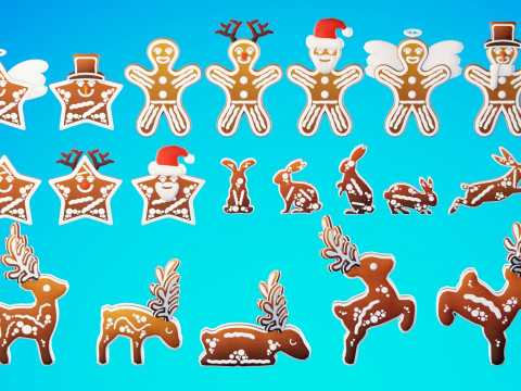 जिंजरब्रेड विलेज गेम रेडी एसेट पैक 3D मॉडल