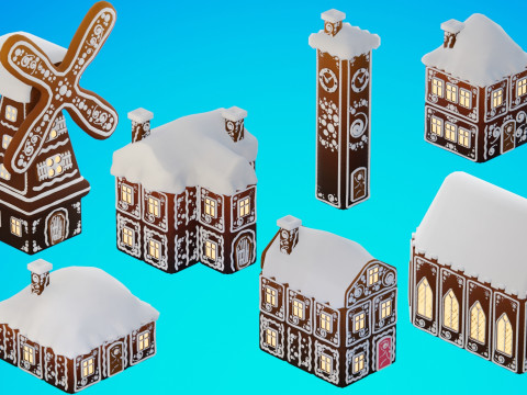 जिंजरब्रेड विलेज गेम रेडी एसेट पैक 3D मॉडल