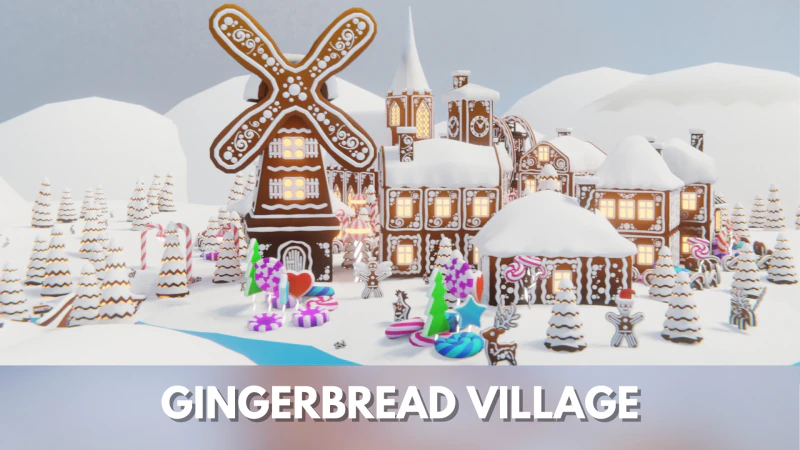 Gingerbread Village Game Ready Asset Pack 3D Model .c4d .max .obj .3ds .fbx .stl .blend 