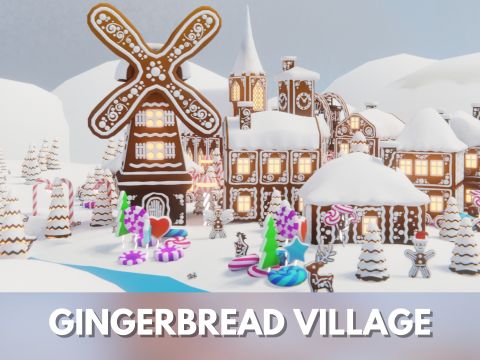 Pack d'actifs prêt pour le jeu Gingerbread Village Modèle 3D