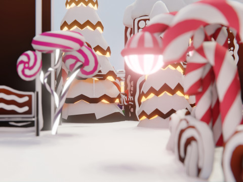 जिंजरब्रेड विलेज गेम रेडी एसेट पैक 3D मॉडल