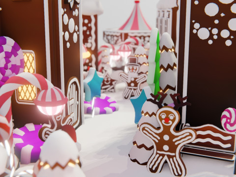 जिंजरब्रेड विलेज गेम रेडी एसेट पैक 3D मॉडल