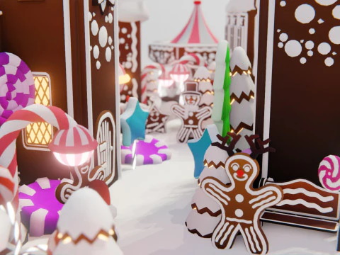Gingerbread Village Game Ready Asset Pack 3D Model