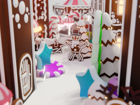 जिंजरब्रेड विलेज गेम रेडी एसेट पैक 3D मॉडल